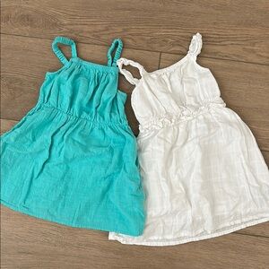Kids Sleeveless Summer Dresses - Turquoise and White